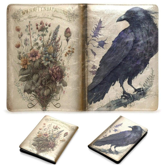 Witchy black raven Vintage Leather Notebook A5