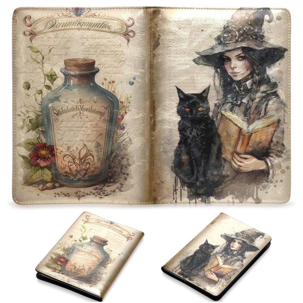 Vintage black cat witch Leather Notebook A5-MoonChildWorld