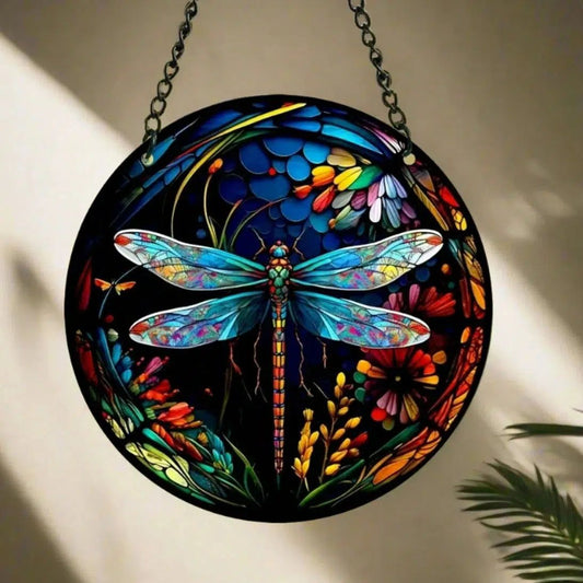 Beautiful Dragonfly Suncatcher Aesthetic Acrylic Round Sign-MoonChildWorld