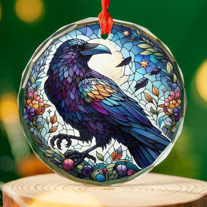 Beautiful Raven Glass Ornament Witchy Crow Christmas Tree Ornament-MoonChildWorld