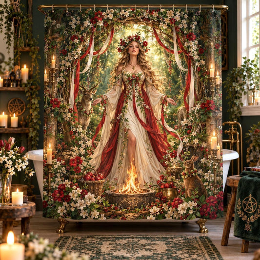 Beltane Shower Curtain - May Queen Pagan Goddess Fire Decor