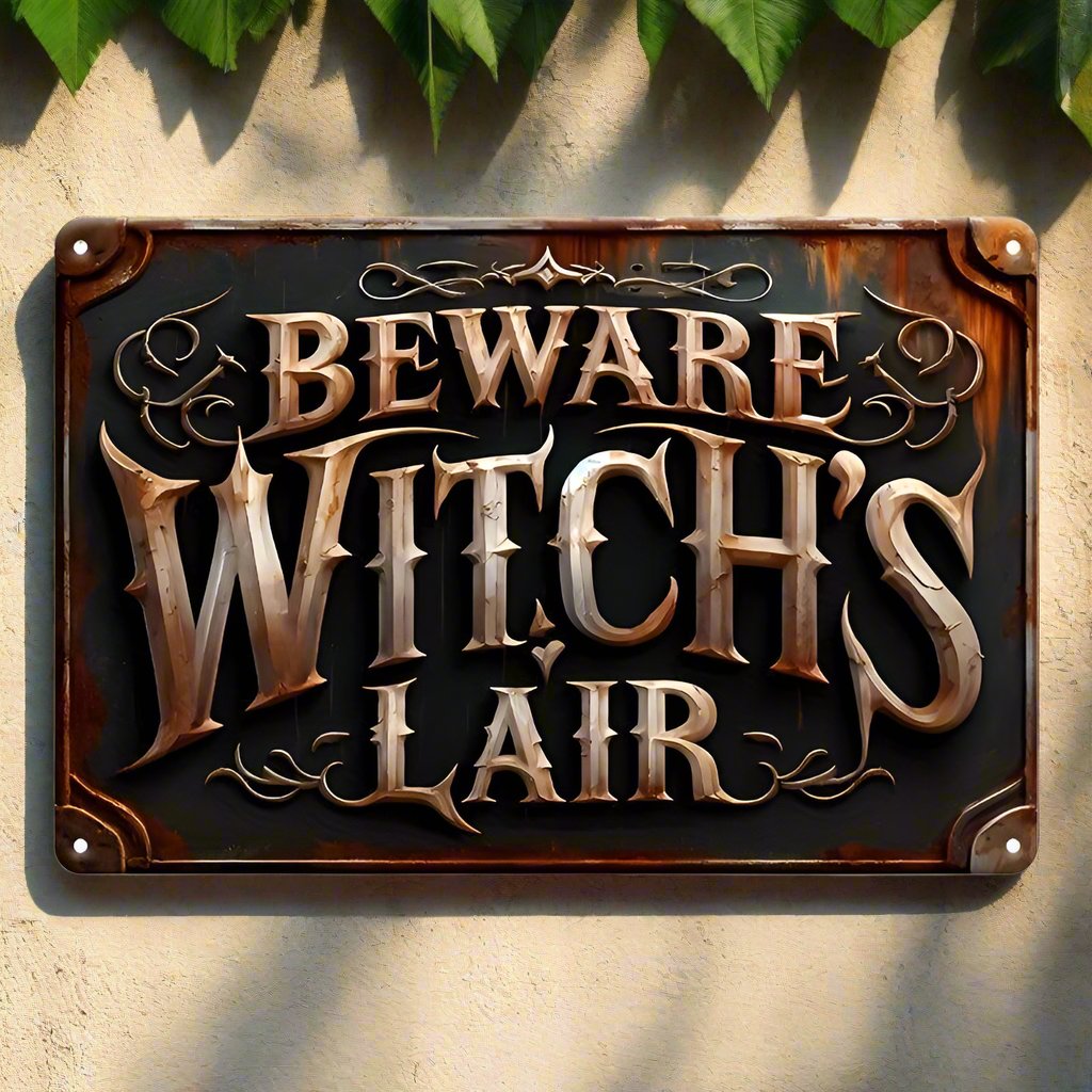 Beware Witch's Lair Metal Sign Witch Wall Decor Halloween Welcome Sign-MoonChildWorld