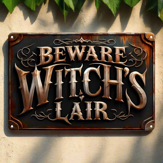 Beware Witch's Lair Metal Sign Witch Wall Decor Halloween Welcome Sign-MoonChildWorld