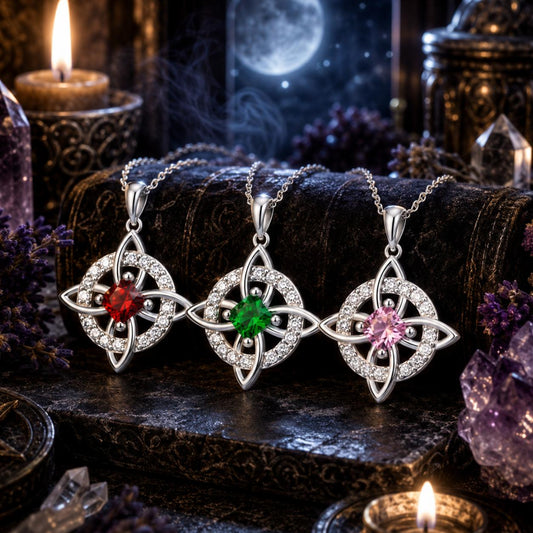 Birthstone Witch Knot Necklace – 925 Sterling Silver Celtic Protection Amulet for Wiccan & Pagan Practice-MoonChildWorld