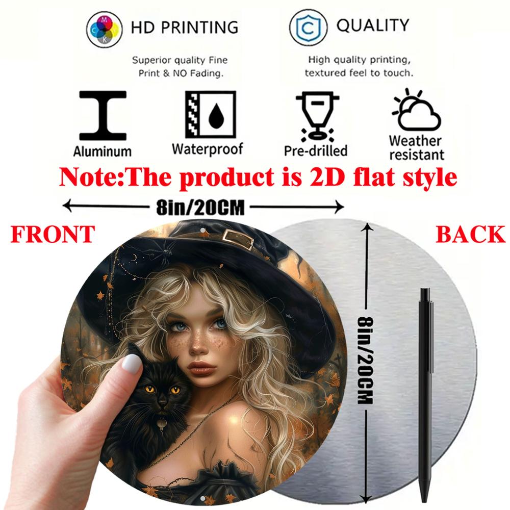Black Cat And Charming Witch Metal Sign Witchy Home Decor-MoonChildWorld