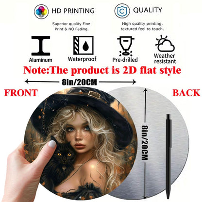 Black Cat And Charming Witch Metal Sign Witchy Home Decor-MoonChildWorld