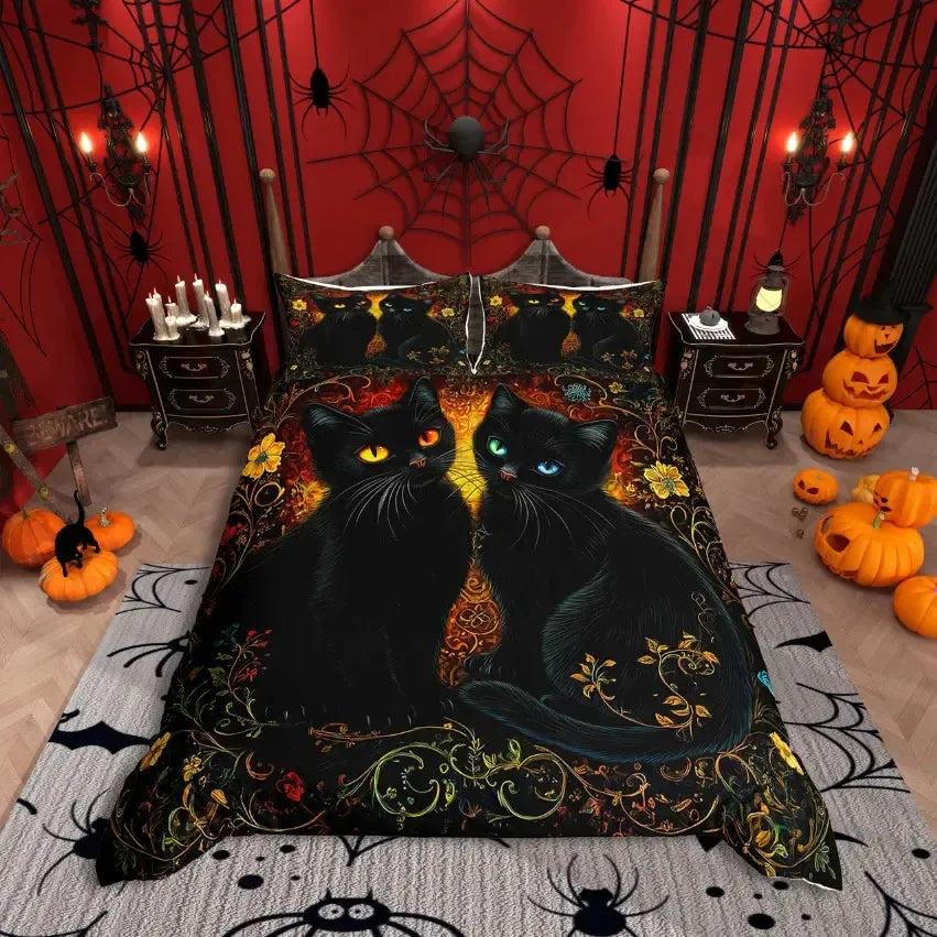 Black Cat Bedding Set Witchy Cat Duvet Cover Set Gothic Home Decor-MoonChildWorld