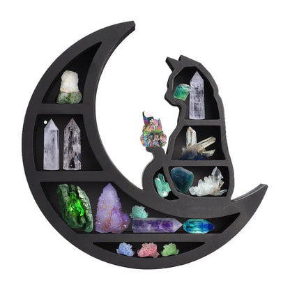 Black Cat Crystal Shelf Witchy Wooden Shelf-MoonChildWorld