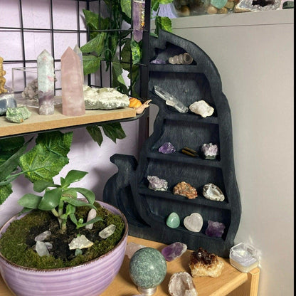 Black Cat Crystal Shelf Witchy Wooden Shelf-MoonChildWorld