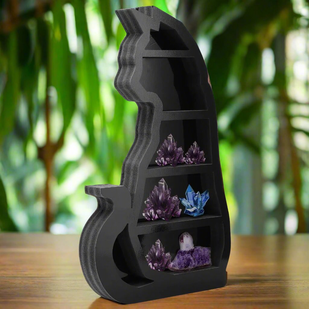 Black Cat Crystal Shelf Witchy Wooden Shelf-MoonChildWorld
