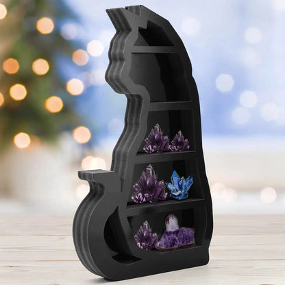 Black Cat Crystal Shelf Witchy Wooden Shelf-MoonChildWorld