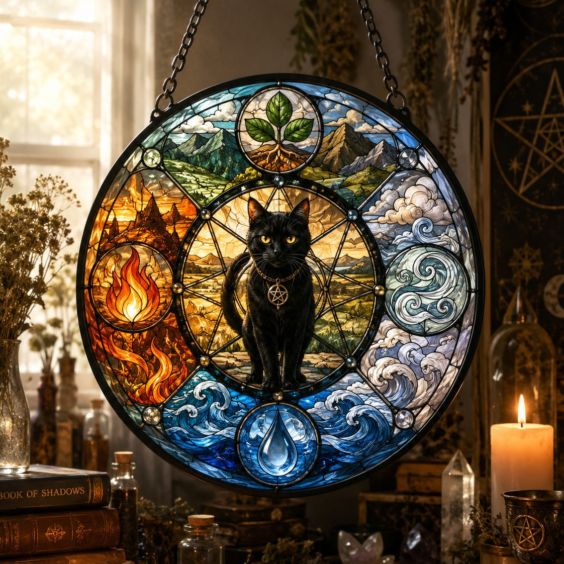 Black Cat Four Elements Glass Suncatcher - window display