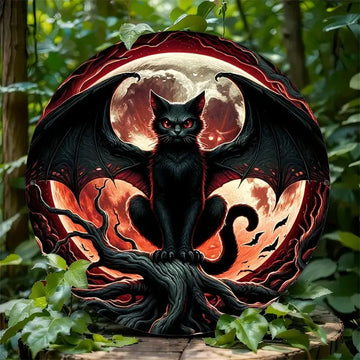 Black Cat Gothic Metal Sign Halloween Decor-MoonChildWorld
