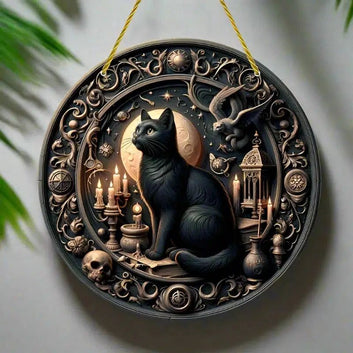 Black Cat Gothic Suncatcher Witchy Acrylic Sign-MoonChildWorld