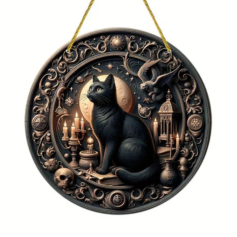 Black Cat Gothic Suncatcher Witchy Acrylic Sign-MoonChildWorld