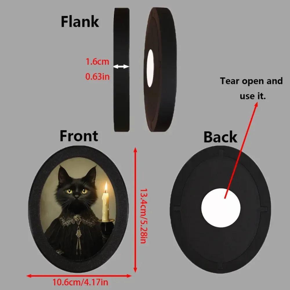 Black Cat Gothic Wooden Oval Frame - Mystical Cat Oval Wall Art for Halloween Wall Decoration-MoonChildWorld