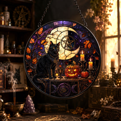 Black Cat Halloween Altar Glass Suncatcher - window display