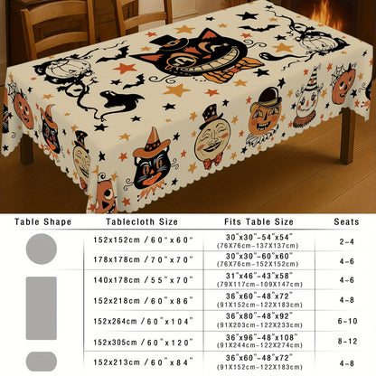Black cat Halloween tablecloth with pumpkin ghost and bat decor