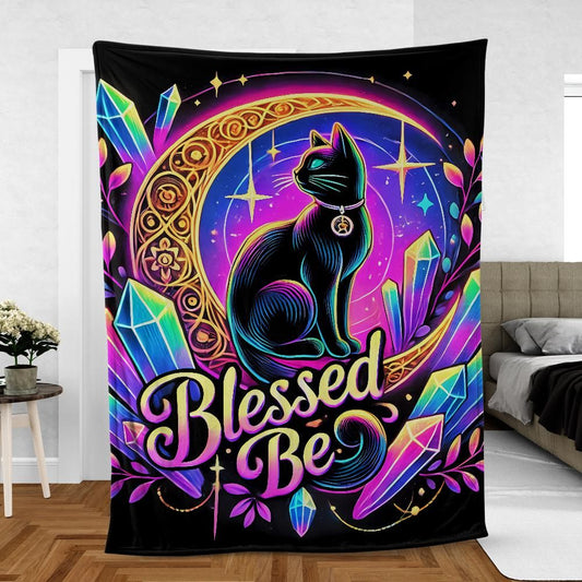 Black Cat Moon Blanket – Mystical Gothic Throw for Wiccan Altars & Sacred Spaces-MoonChildWorld