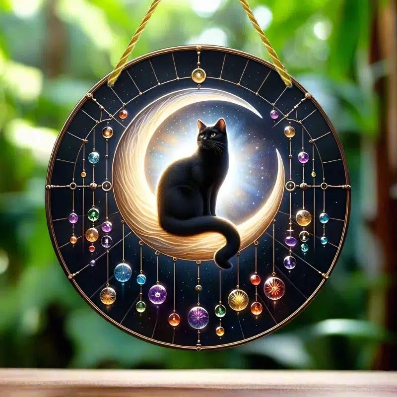 Black Cat Moon Suncatcher Witchy Acrylic Sign-MoonChildWorld