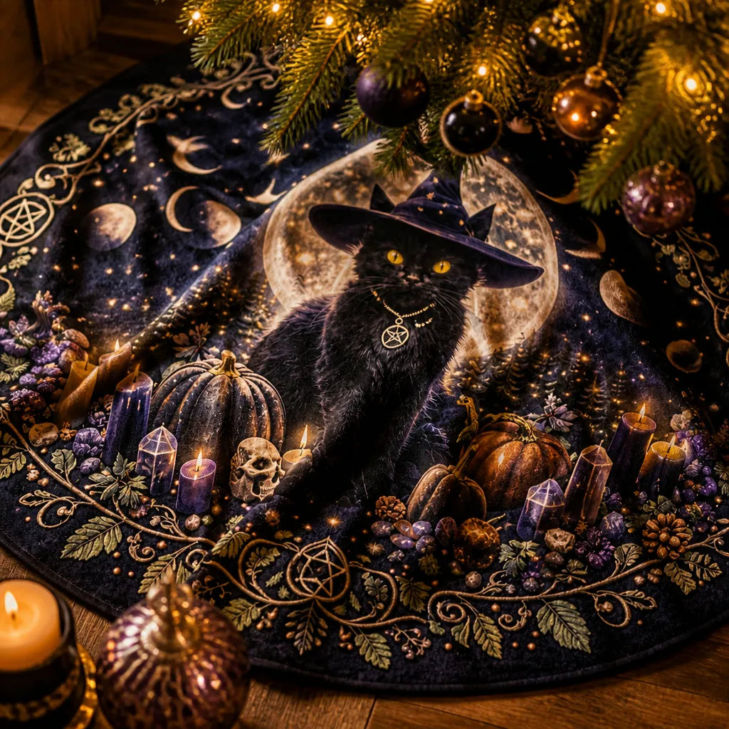 Black Cat Moon Yule Tree Skirt – Pagan Witch Gothic Decor_mockup_3.webp