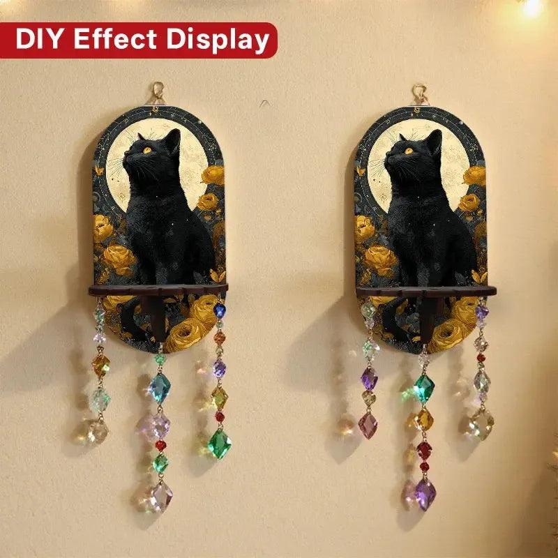 Black Cat Moonlight Floating Shelves Witchy Decorative Wall Shelf Pagan Altar Decor-MoonChildWorld