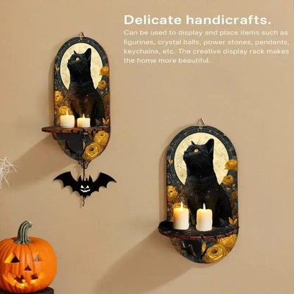Black Cat Moonlight Floating Shelves Witchy Decorative Wall Shelf Pagan Altar Decor-MoonChildWorld