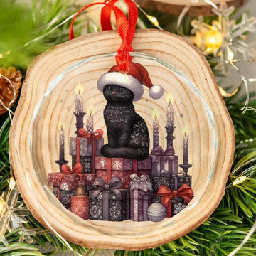 Black Cat Mystic Glass Ornament Witchy Christmas Ornament-MoonChildWorld