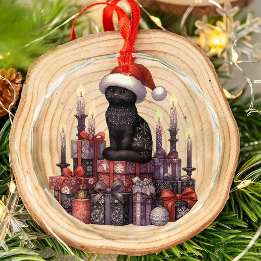 Black Cat Mystic Glass Ornament Witchy Christmas Ornament-MoonChildWorld