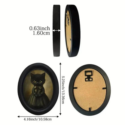 Black Cat Oval Frame Wall Decoration Dark Academy Style Gothic Wall Ornament for Cat Lovers-MoonChildWorld
