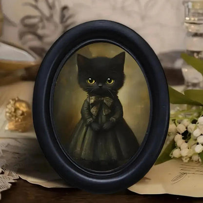Black Cat Oval Frame Wall Decoration Dark Academy Style Gothic Wall Ornament for Cat Lovers-MoonChildWorld