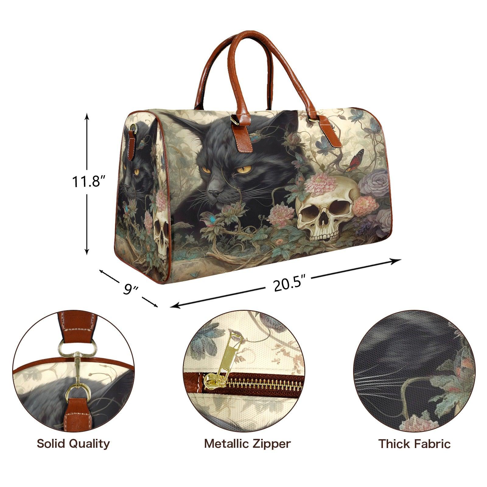 Black Cat Skull Gothic Travel Bag-MoonChildWorld
