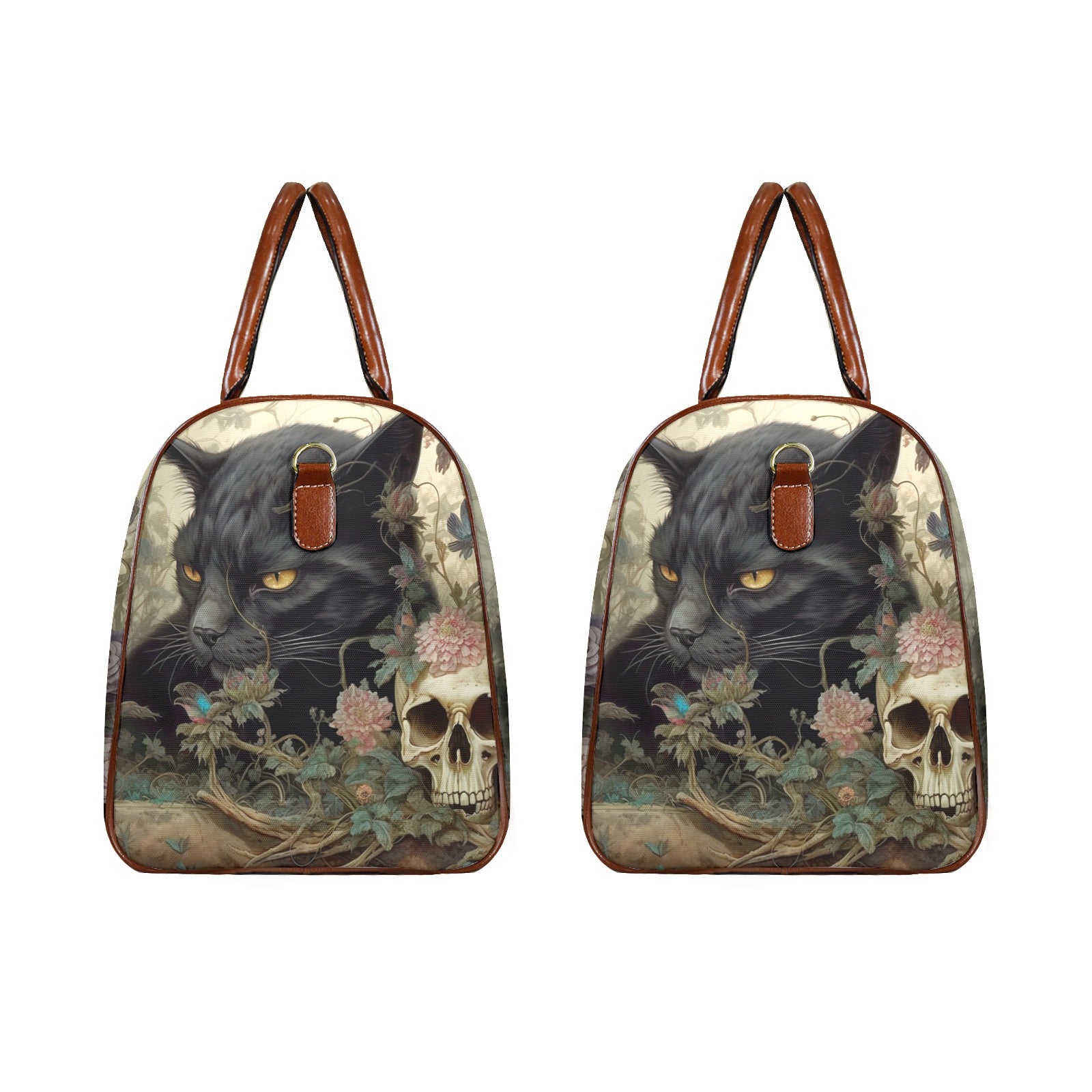 Black Cat Skull Gothic Travel Bag-MoonChildWorld