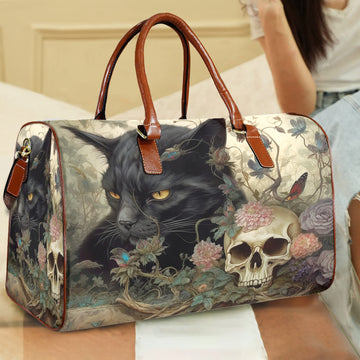 Black Cat Skull Gothic Travel Bag-MoonChildWorld