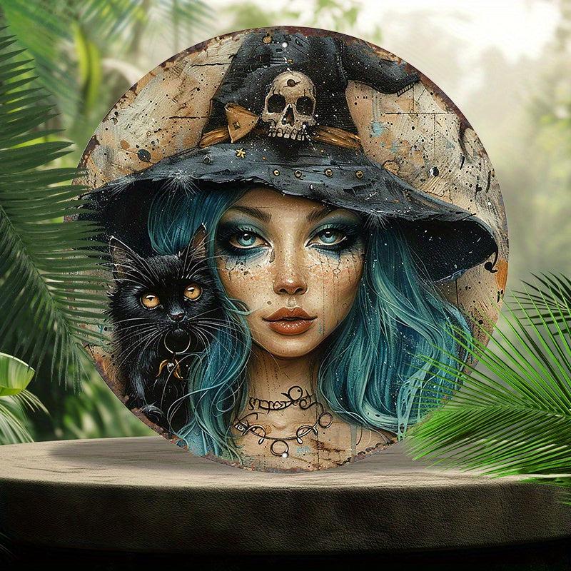 Black Cat Spooky Witch Metal Sign Halloween Home Decor-MoonChildWorld