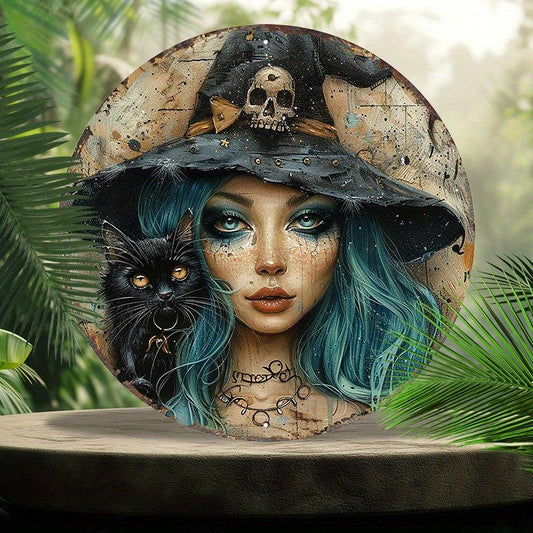 Black Cat Spooky Witch Metal Sign Halloween Home Decor-MoonChildWorld