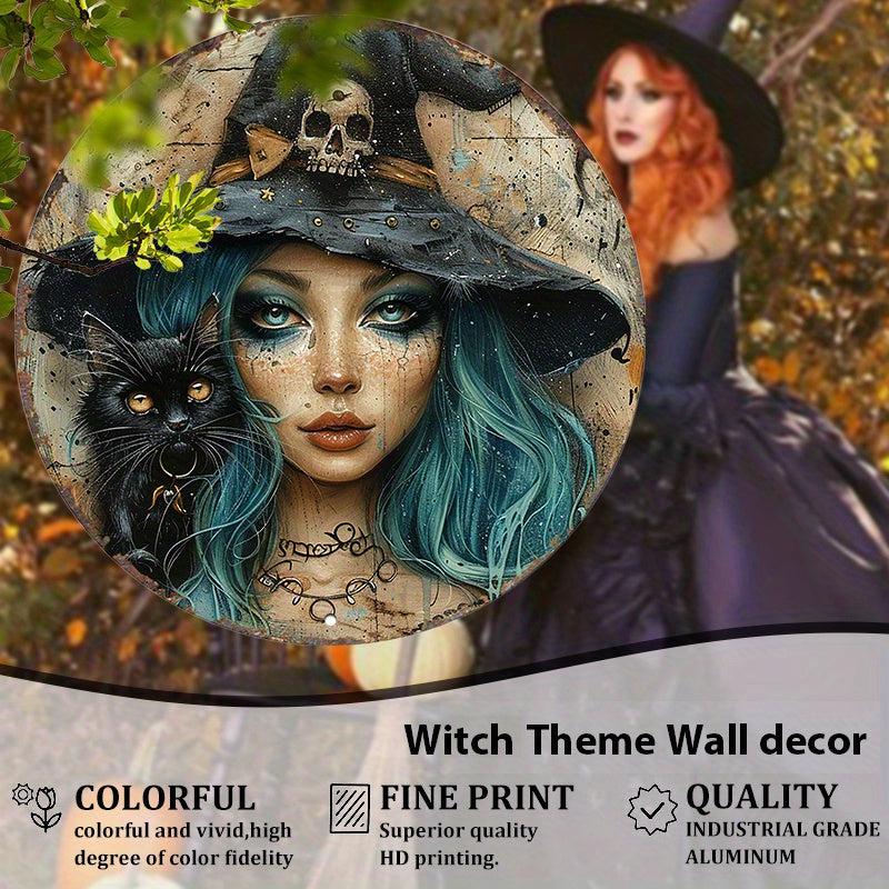 Black Cat Spooky Witch Metal Sign Halloween Home Decor-MoonChildWorld