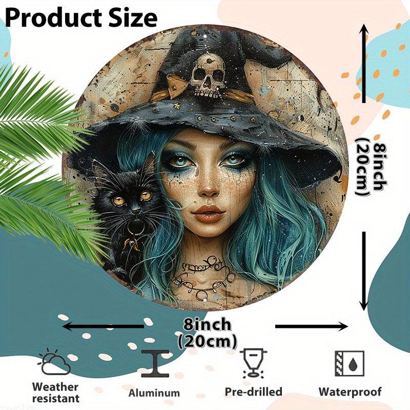 Black Cat Spooky Witch Metal Sign Halloween Home Decor-MoonChildWorld