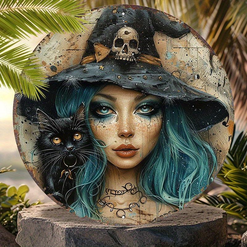 Black Cat Spooky Witch Metal Sign Halloween Home Decor-MoonChildWorld