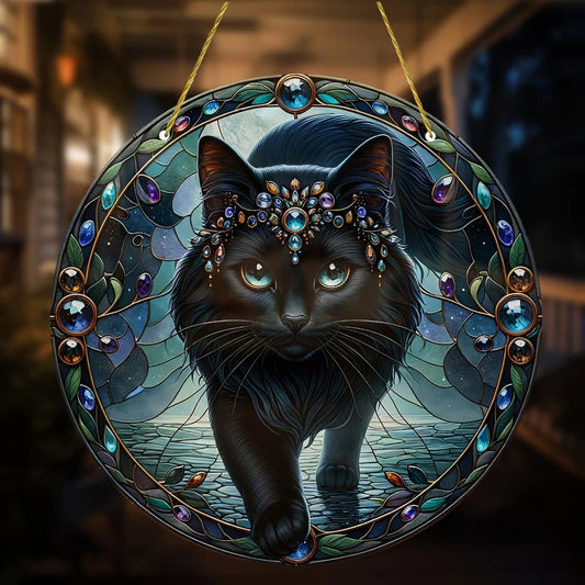 Black Cat Suncatcher Magician Cat Window Decor Witchy Suncatcher-MoonChildWorld