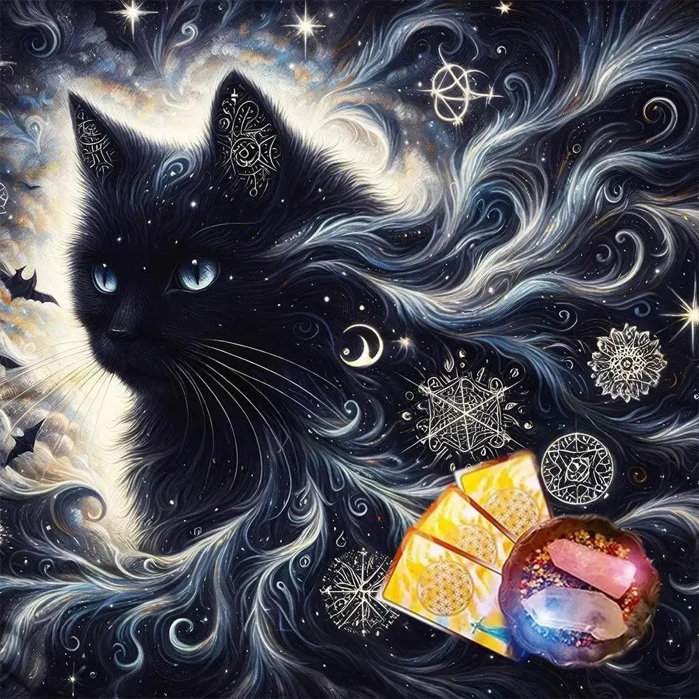 Black Cat Tarot Card Tablecloth Wicca Altar Cloth Pagan Pendulum Astrology Card Mat-MoonChildWorld