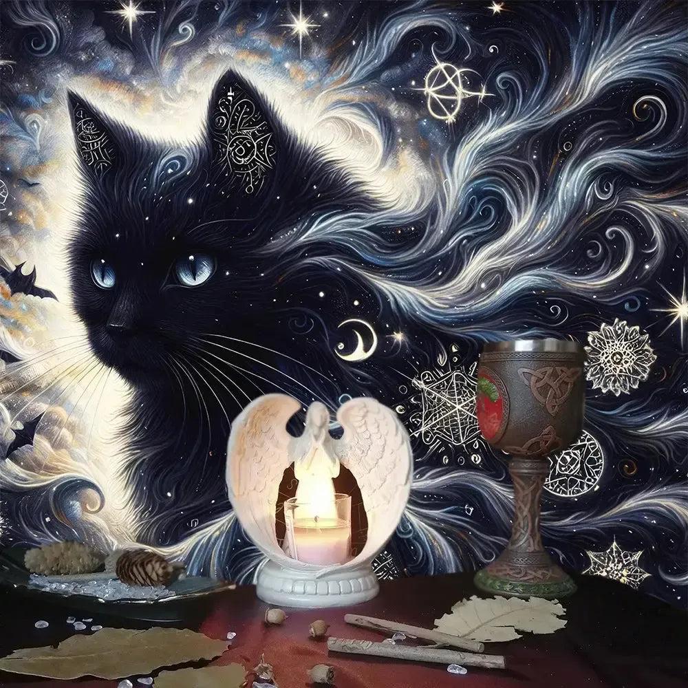 Black Cat Tarot Card Tablecloth Wicca Altar Cloth Pagan Pendulum Astrology Card Mat-MoonChildWorld