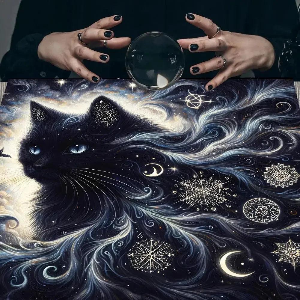 Black Cat Tarot Card Tablecloth Wicca Altar Cloth Pagan Pendulum Astrology Card Mat-MoonChildWorld