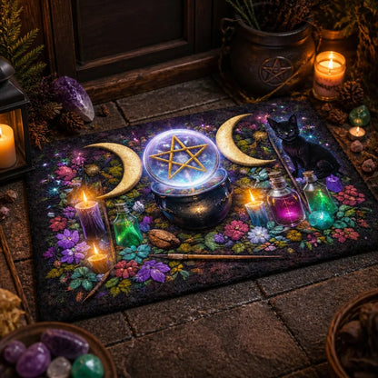 Black Cat & Triple Moon Witchy Doormat – Occult Pagan Welcome Mat_mockup_2.webp