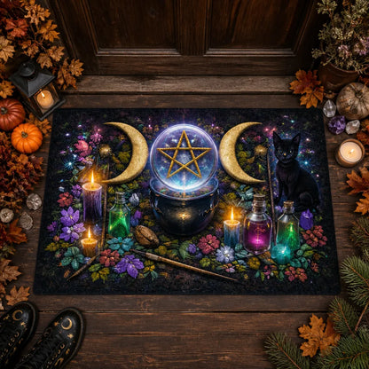 Black Cat & Triple Moon Witchy Doormat – Occult Pagan Welcome Mat_mockup_3.webp