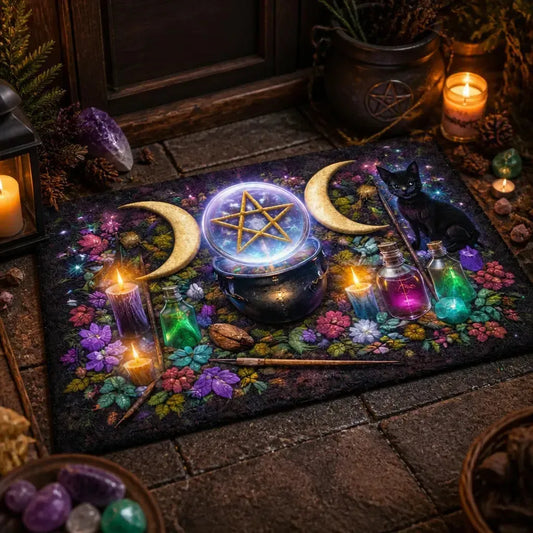 Black Cat & Triple Moon Witchy Doormat – Occult Pagan Welcome Mat_mockup_2.webp