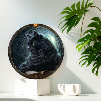 Black Cat Wall Art Gothic Cat Metal Sign for Halloween-MoonChildWorld