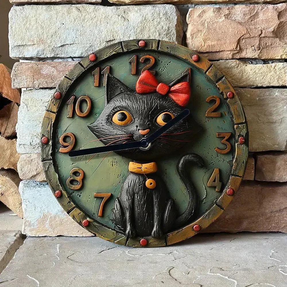 Black Cat Wall Clock for Cat Lovers-MoonChildWorld