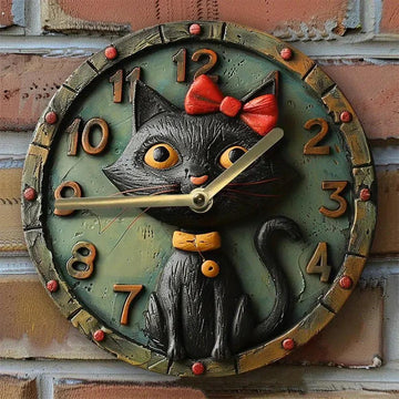 Black Cat Wall Clock for Cat Lovers-MoonChildWorld