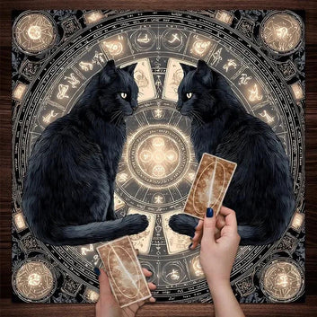 Black Cat Wicca Altar Cloth - Witchcraft Tarot Tablecloth for Reading Divination Pagan Home Decor-MoonChildWorld